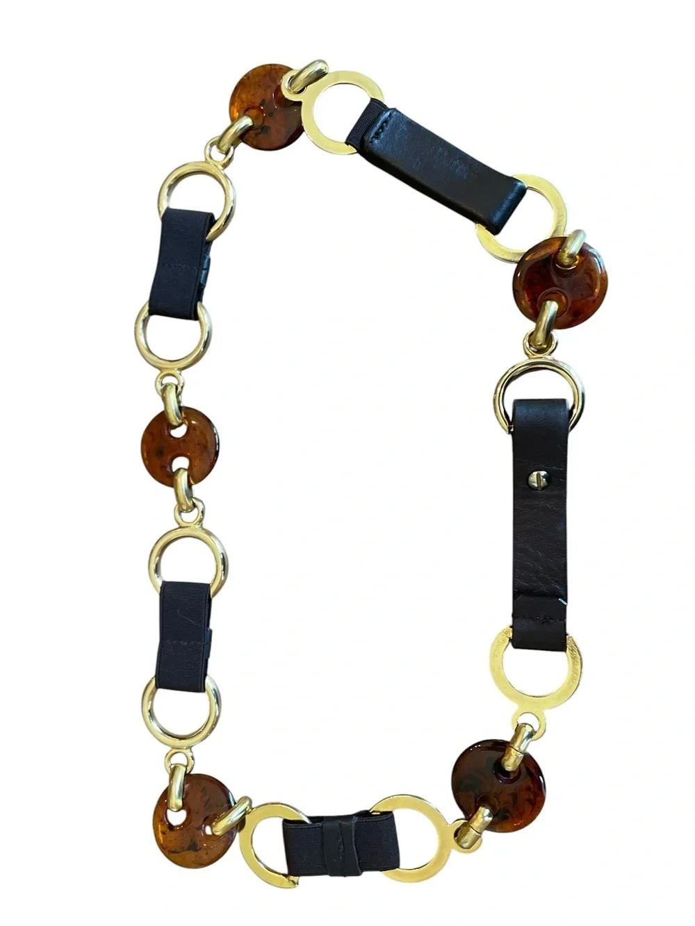 Sandy Duftler Womens Tortoise Shell Mixed Metal Leather Round Link Belt Sz M VTG